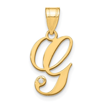 Script Letter G Initial Pendant with Diamond - WBC