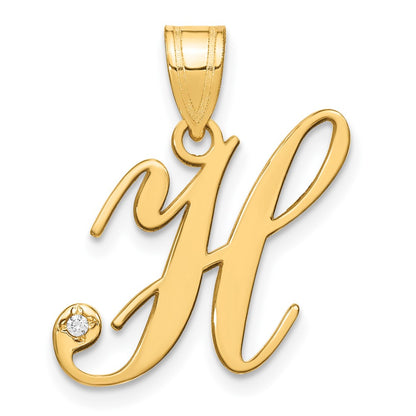 Script Letter H Initial Pendant with Diamond - WBC