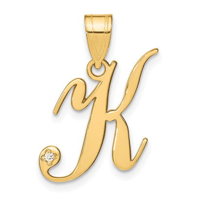 Script Letter K Initial Pendant with Diamond - WBC