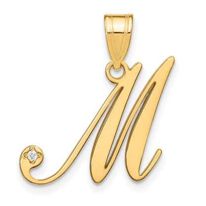 Script Letter M Initial Pendant with Diamond - WBC