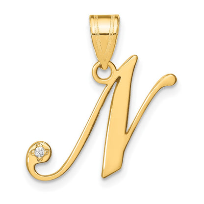 Script Letter N Initial Pendant with Diamond - WBC