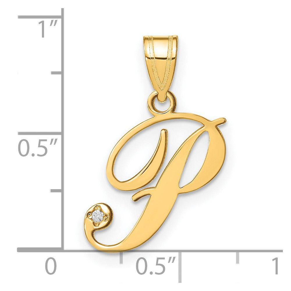 Script Letter P Initial Pendant with Diamond - WBC