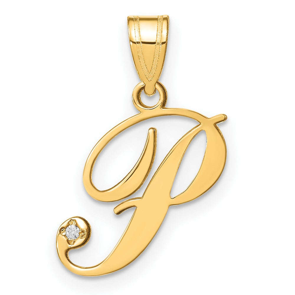 Script Letter P Initial Pendant with Diamond - WBC