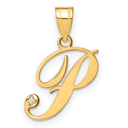 Script Letter P Initial Pendant with Diamond - WBC