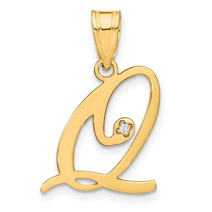 Script Letter Q Initial Pendant with Diamond - WBC