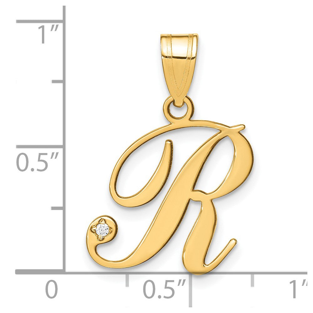 Script Letter R Initial Pendant with Diamond - WBC