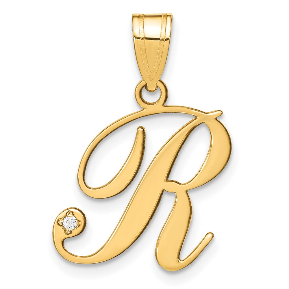 Script Letter R Initial Pendant with Diamond - WBC