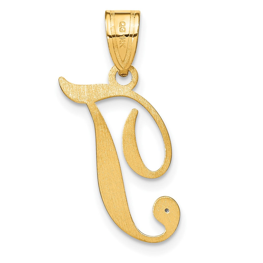 Script Letter T Initial Pendant with Diamond - WBC
