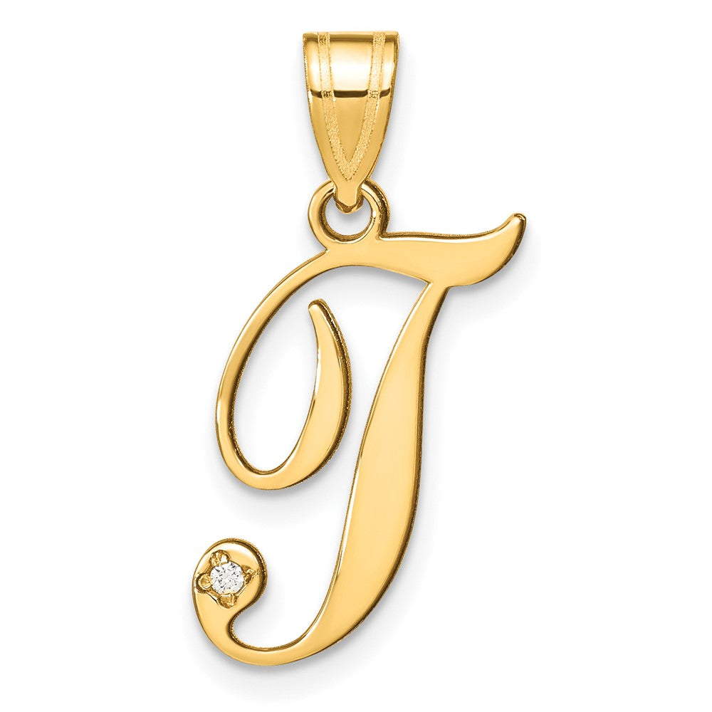 Script Letter T Initial Pendant with Diamond - WBC