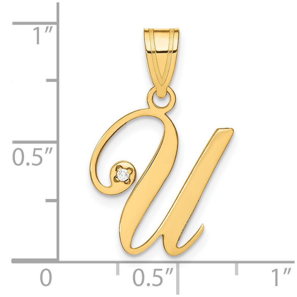 Script Letter U Initial Pendant with Diamond - WBC