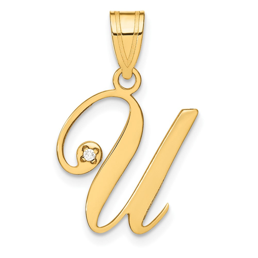Script Letter U Initial Pendant with Diamond - WBC