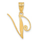 Script Letter V Initial Pendant with Diamond - WBC