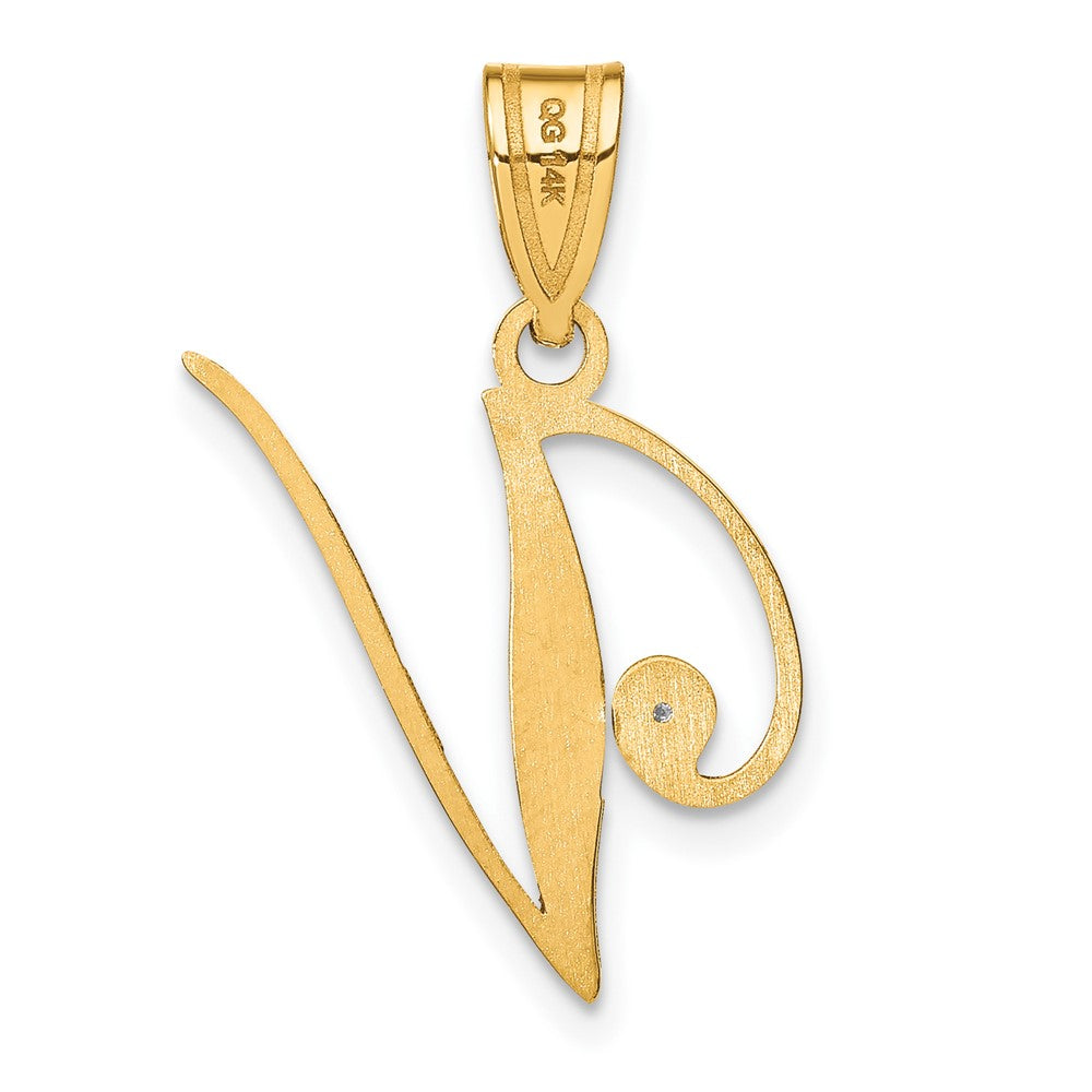 Script Letter V Initial Pendant with Diamond - WBC
