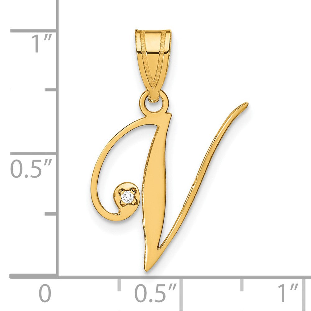 Script Letter V Initial Pendant with Diamond - WBC