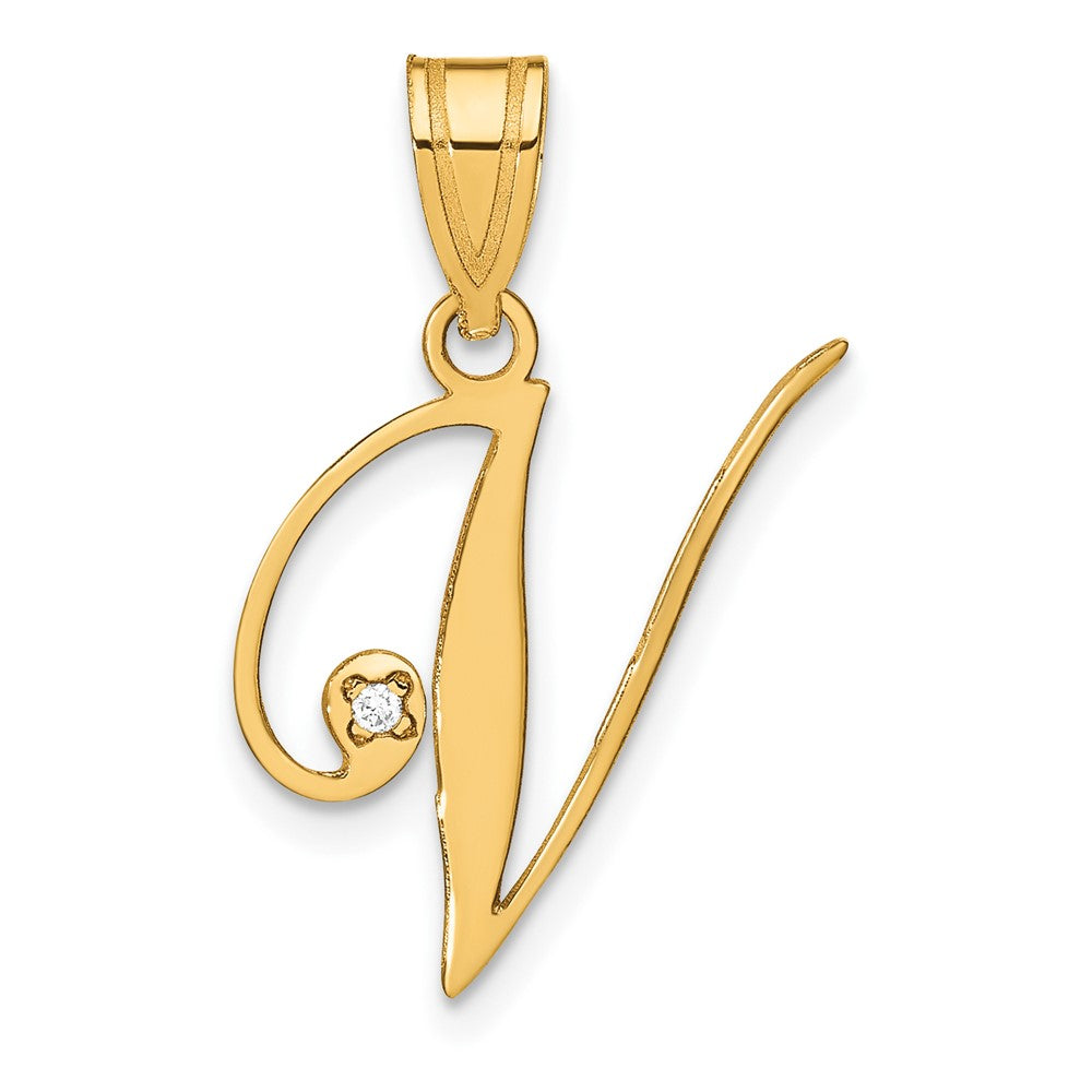 Script Letter V Initial Pendant with Diamond - WBC