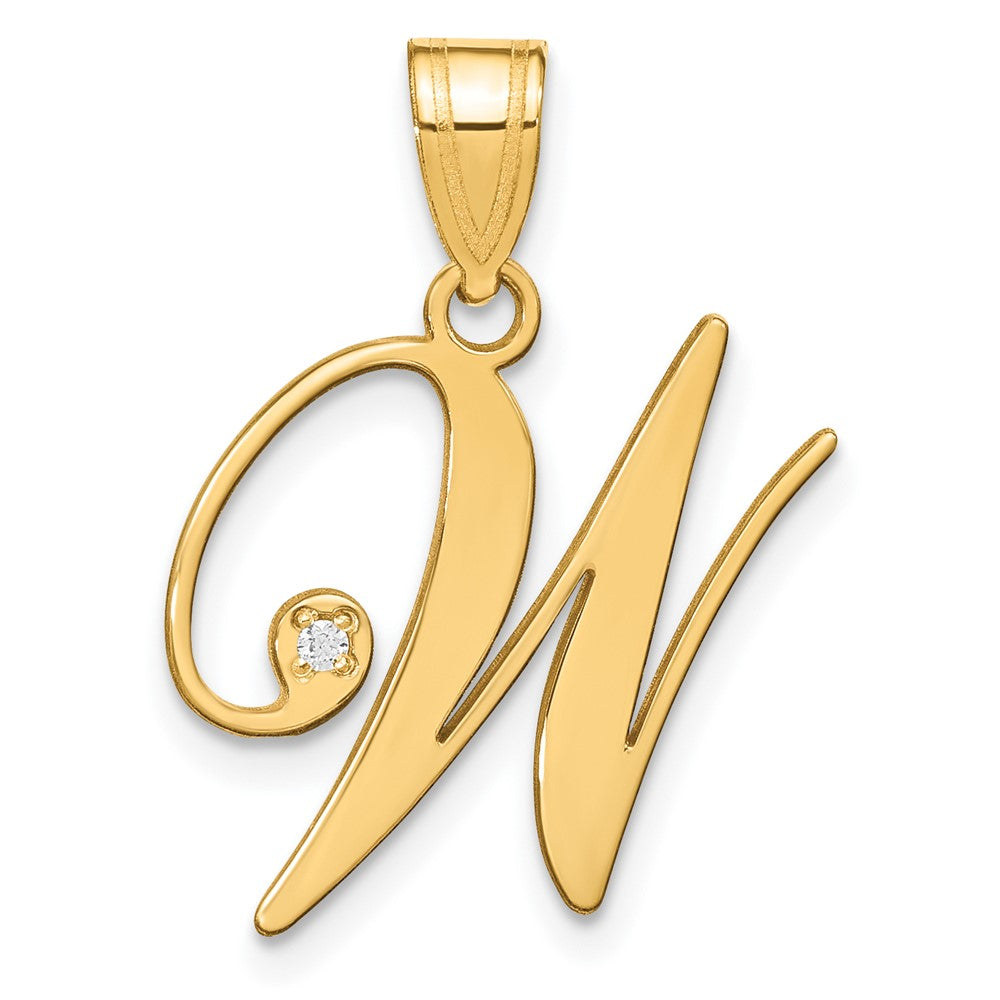 Script Letter W Initial Pendant with Diamond - WBC