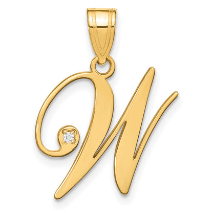 Script Letter W Initial Pendant with Diamond - WBC