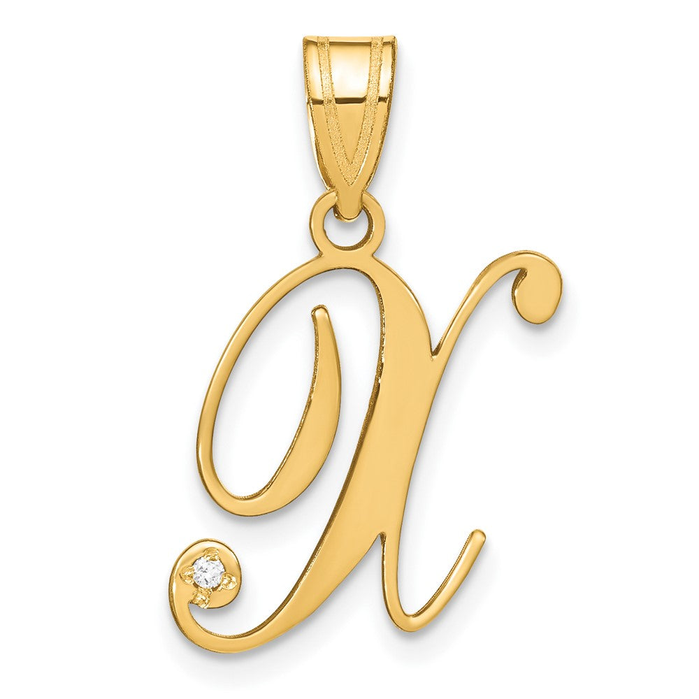 Script Letter X Initial Pendant with Diamond - WBC
