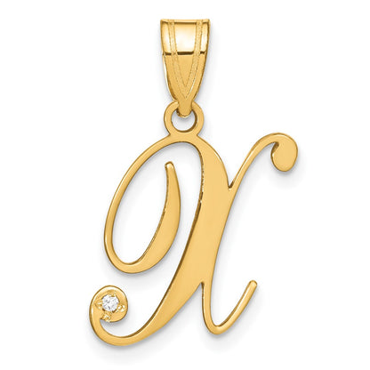 Script Letter X Initial Pendant with Diamond - WBC