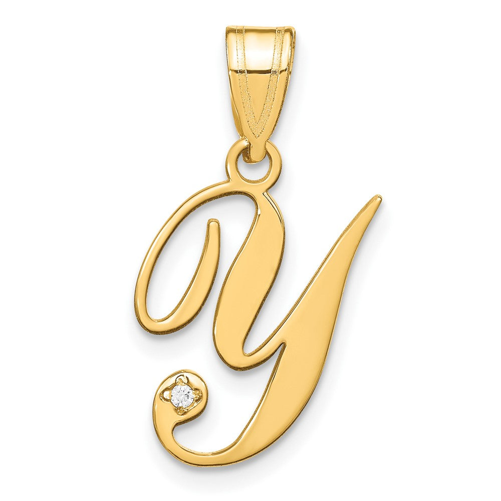 Script Letter Y Initial Pendant with Diamond - WBC