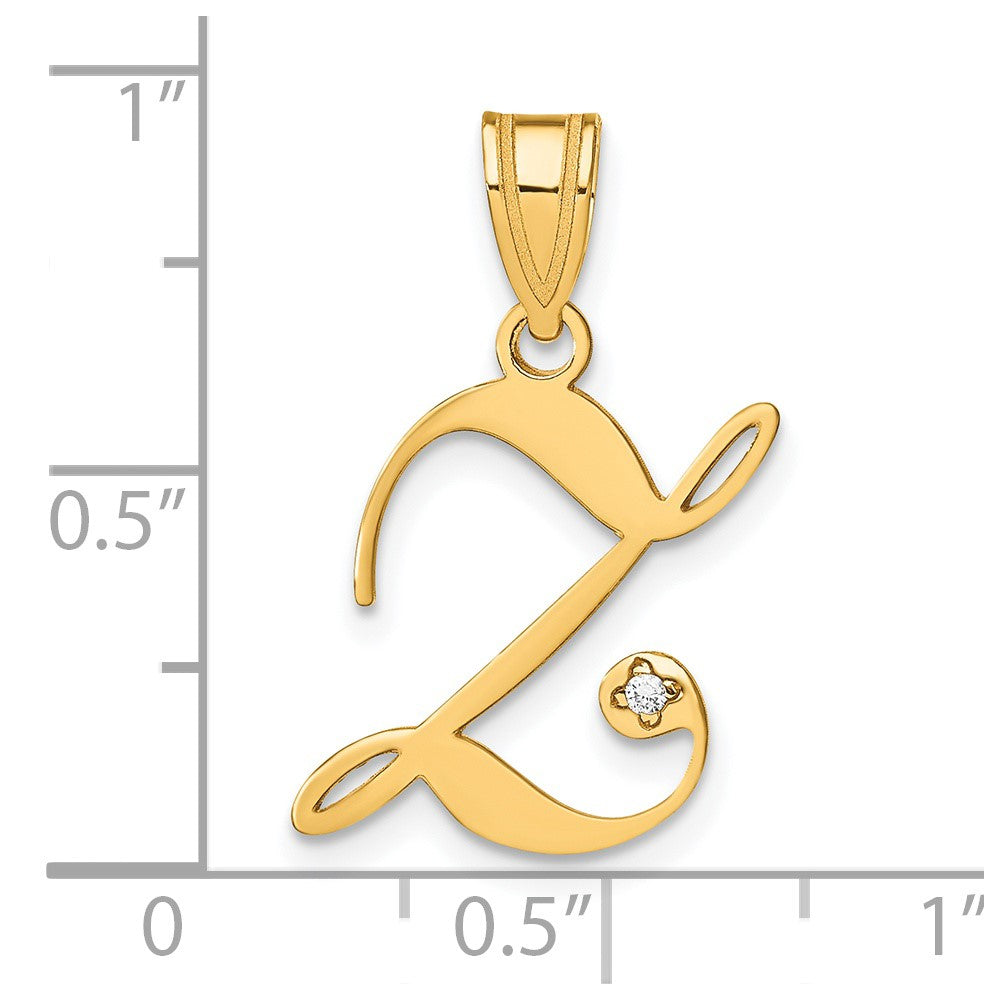 Script Letter Z Initial Pendant with Diamond - WBC