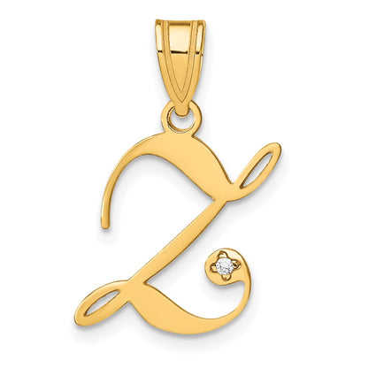 Script Letter Z Initial Pendant with Diamond - WBC