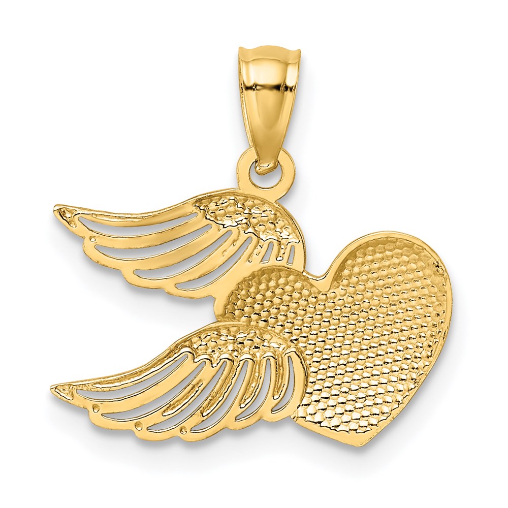 and Rhodium Polished Heart with Wings Pendant - WBC