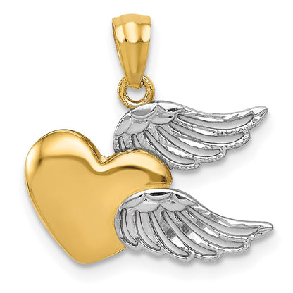 and Rhodium Polished Heart with Wings Pendant - WBC