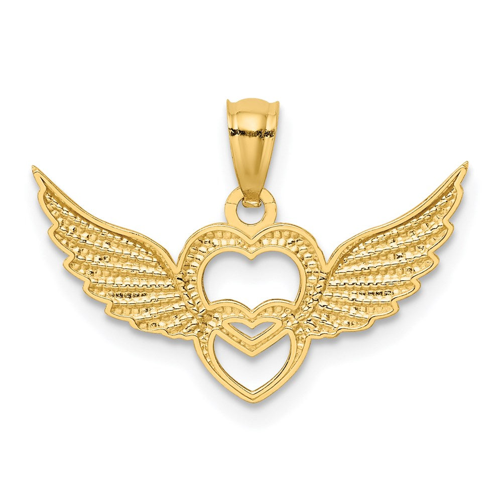 and Rhodium Polished Hearts with Wings Pendant - WBC