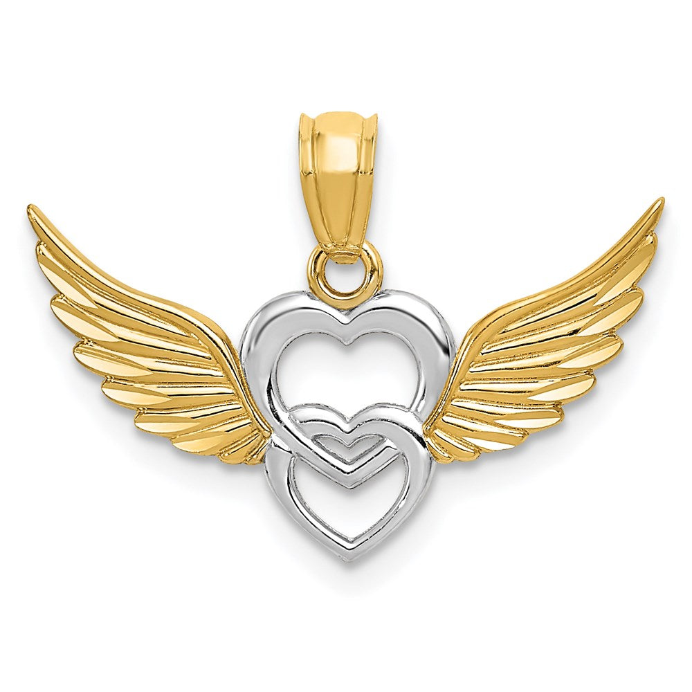 and Rhodium Polished Hearts with Wings Pendant - WBC