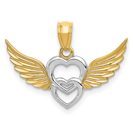 and Rhodium Polished Hearts with Wings Pendant - WBC