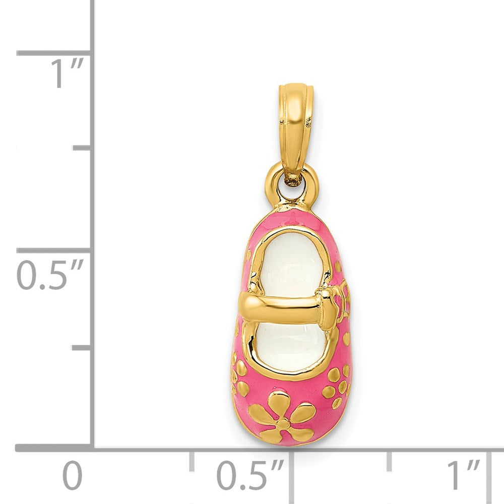 Pink Enameled 3-D Baby Shoe with Flowers Pendant - WBC