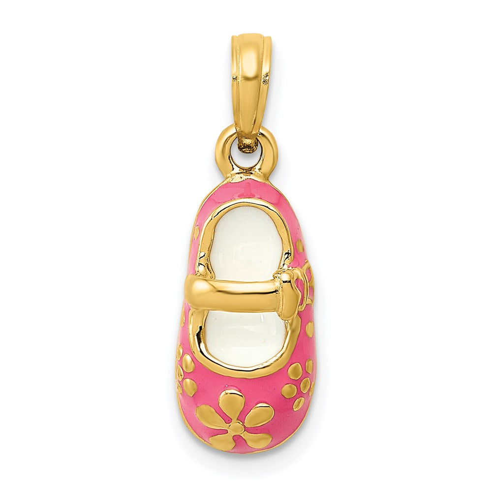 Pink Enameled 3-D Baby Shoe with Flowers Pendant - WBC