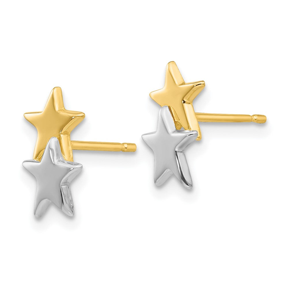 and Rhodium Polished Two Stars Post Earrings - WBC
