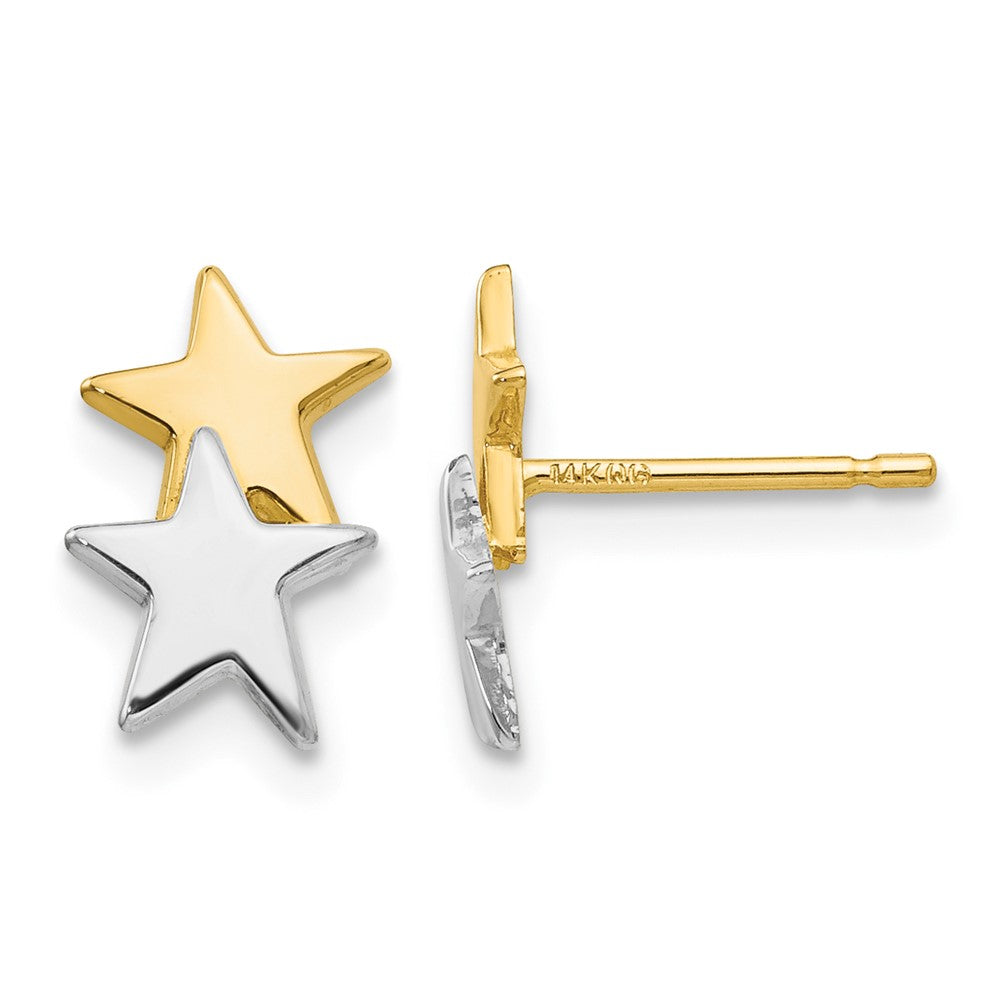 and Rhodium Polished Two Stars Post Earrings - WBC