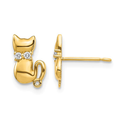 Sitting Cat CZ Bowtie Stud Earrings - WBC