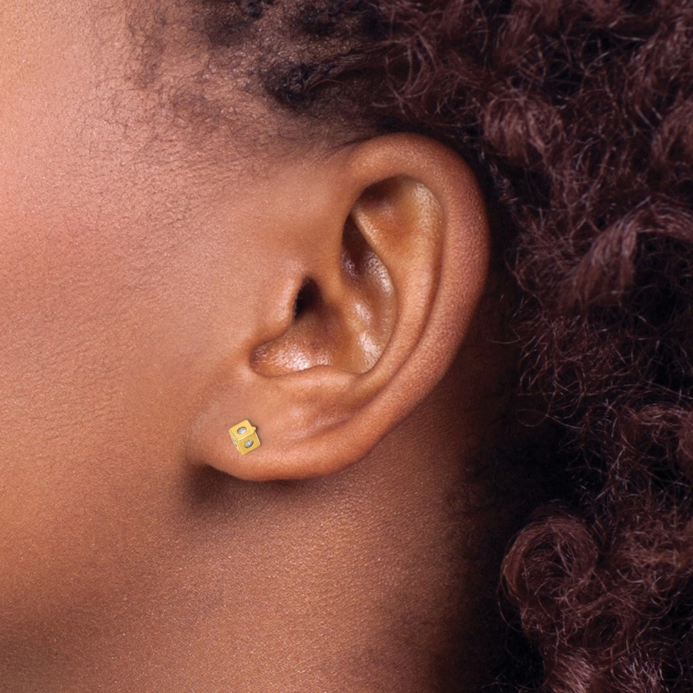 Polished CZ Cube Post Earrings - WBC