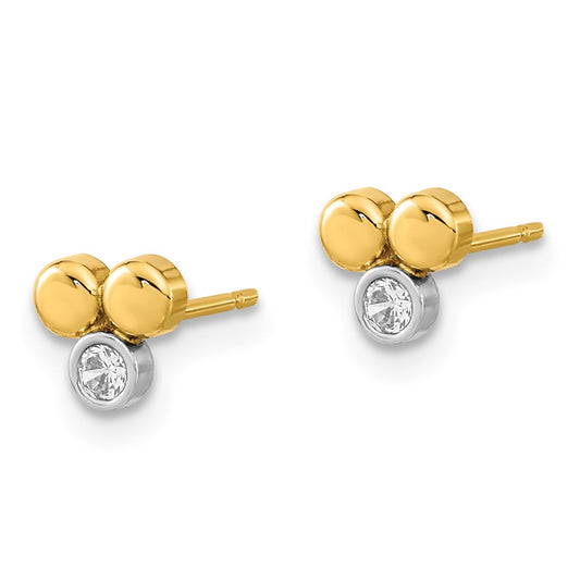 Rhodium Polished CZ Three Circle Post Earrings - WBC