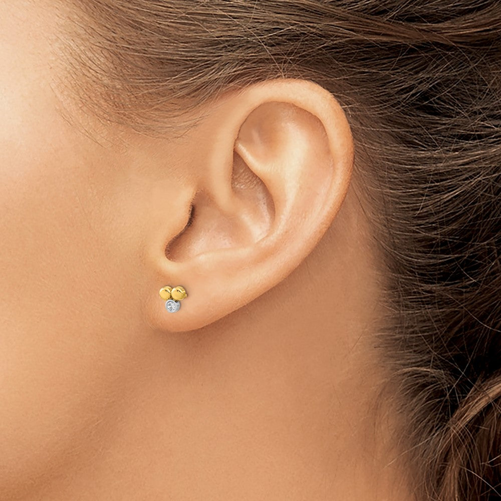 Rhodium Polished CZ Three Circle Post Earrings - WBC