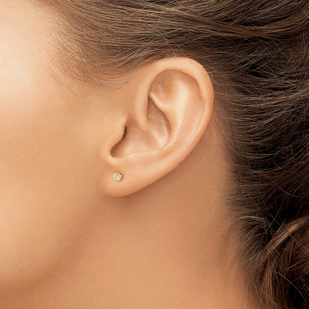 Polished Circle Bezel with CZ Post Earrings - WBC