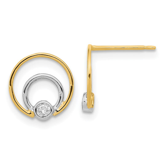 and Rhodium Polished Double Circle with CZ Post Earrings - WBC