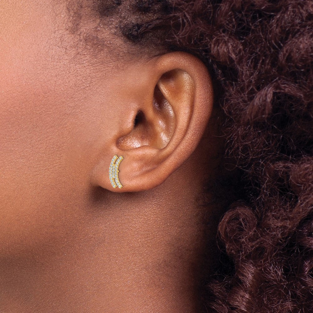 Polished Curved Bar CZ Post Earrings - WBC
