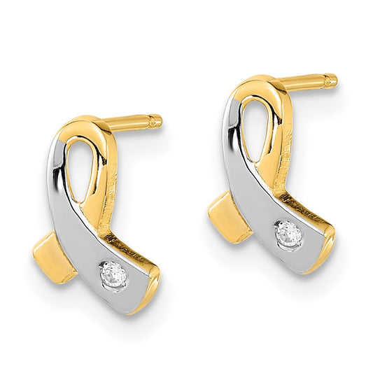 and Rhodium CZ Awareness Ribbon Post Earrings - WBC