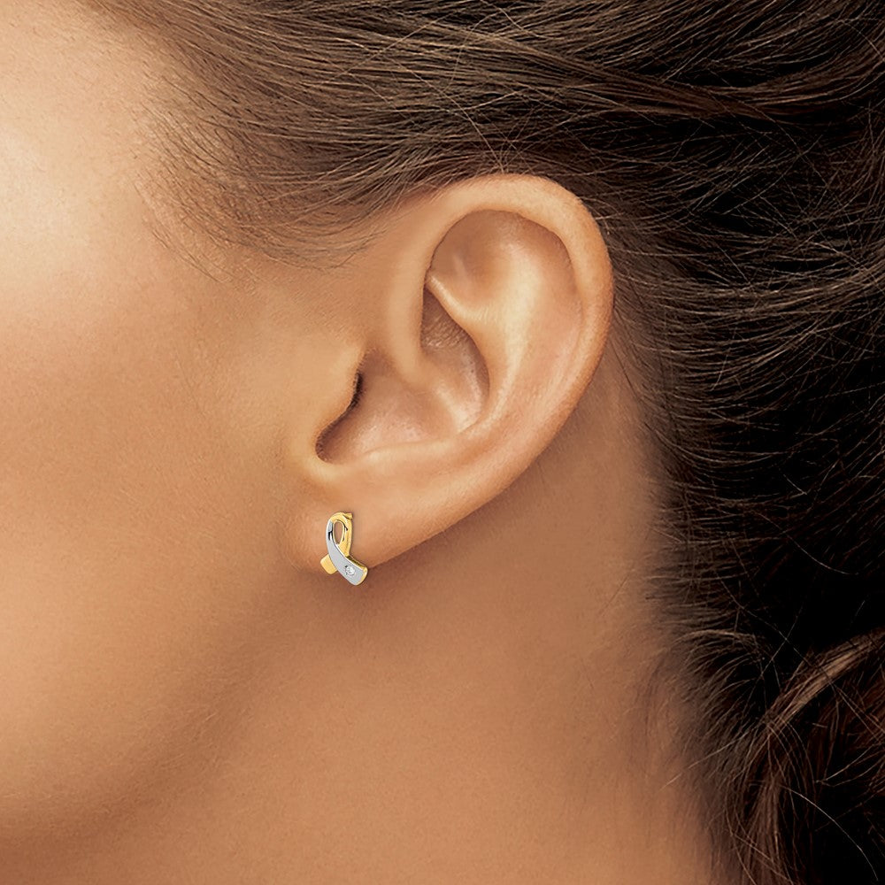 and Rhodium CZ Awareness Ribbon Post Earrings - WBC