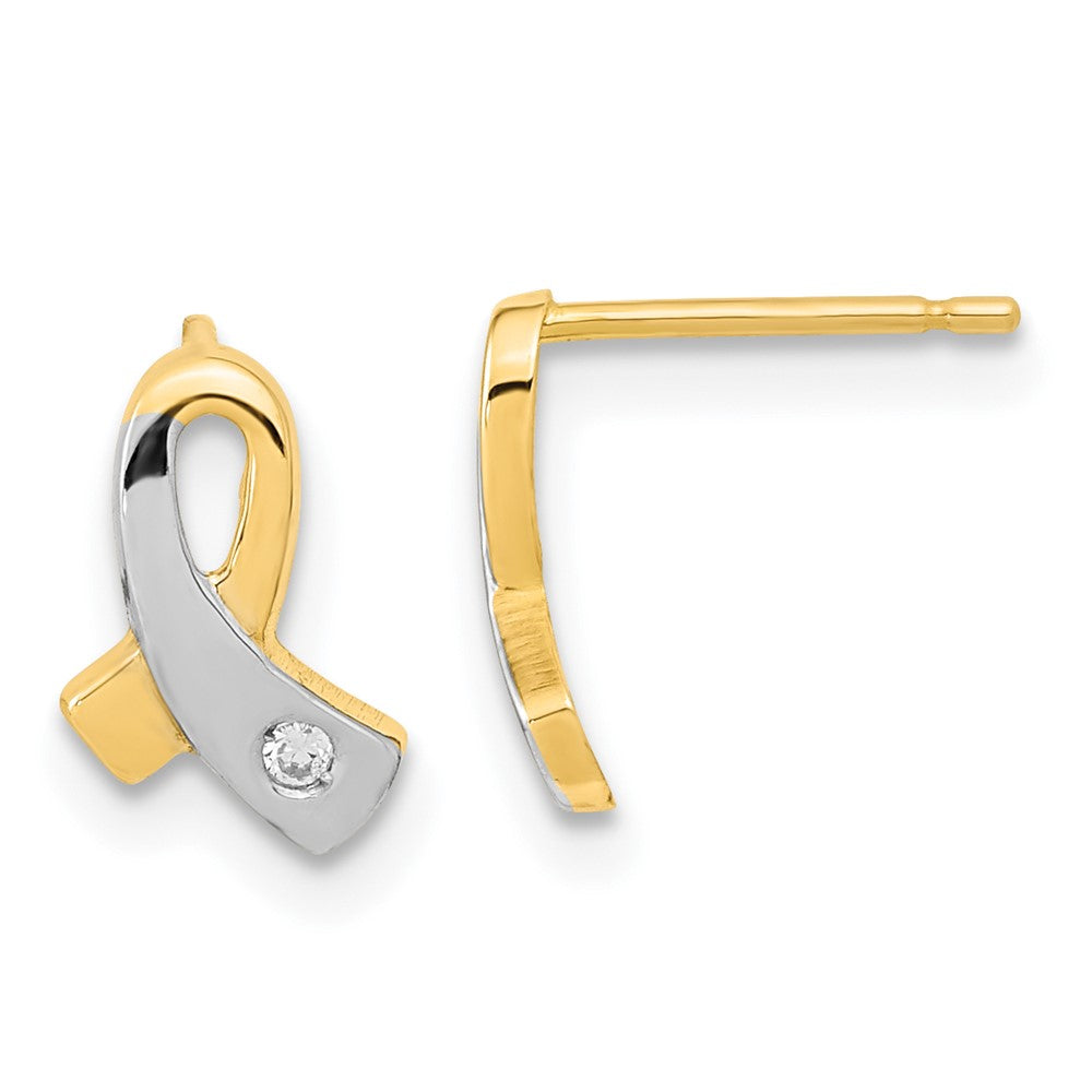 and Rhodium CZ Awareness Ribbon Post Earrings - WBC