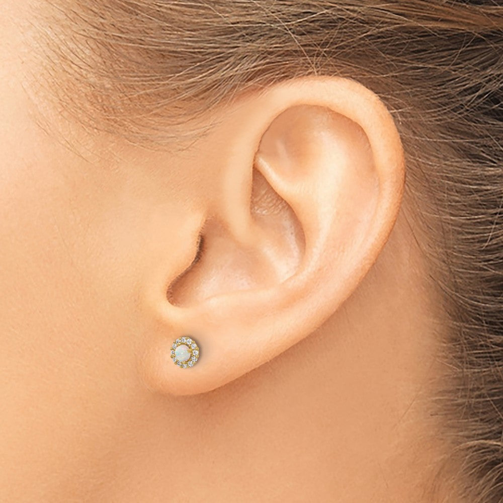 Polished CZ and Lab Created Opal Halo Screwback Post Earrings - WBC