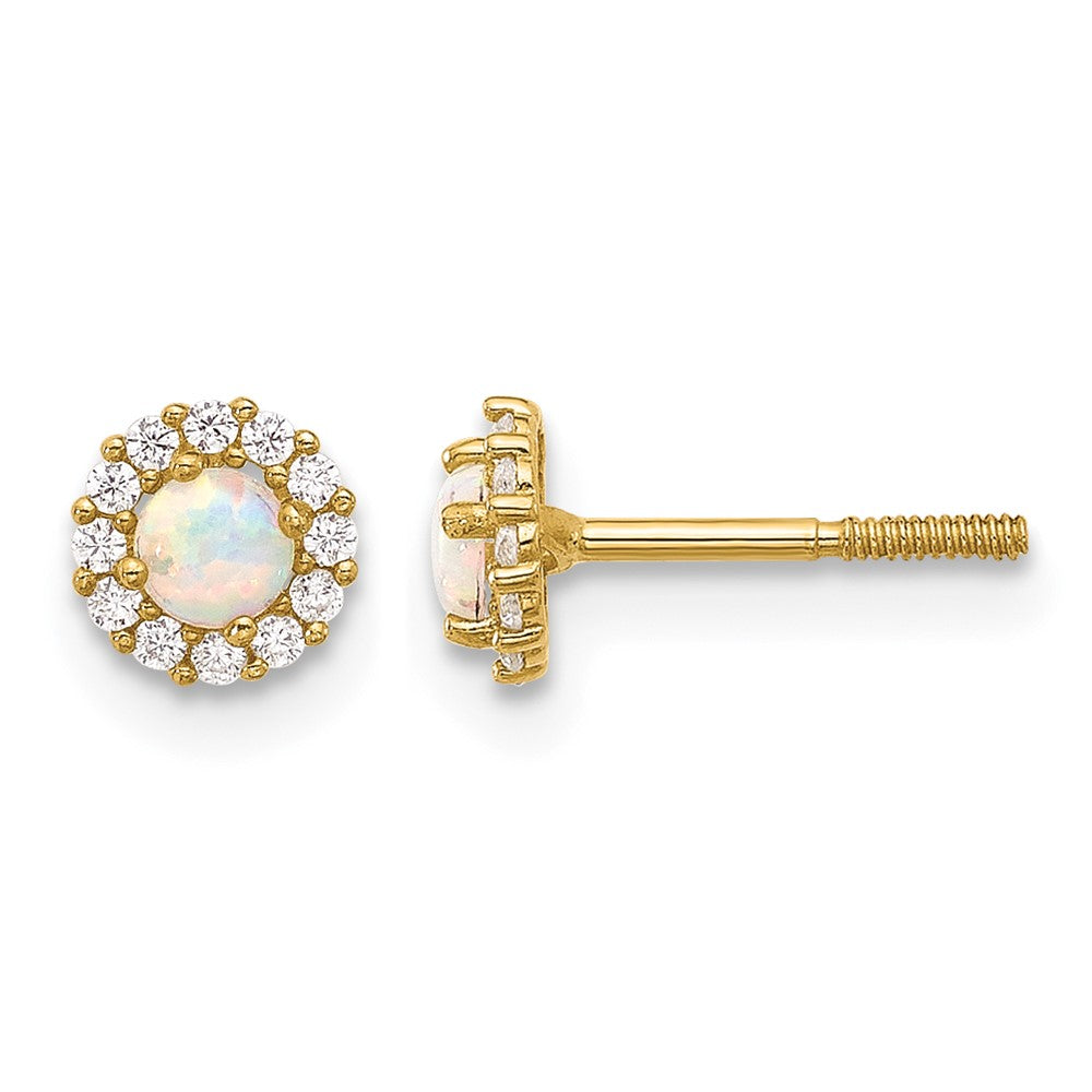 Polished CZ and Lab Created Opal Halo Screwback Post Earrings - WBC