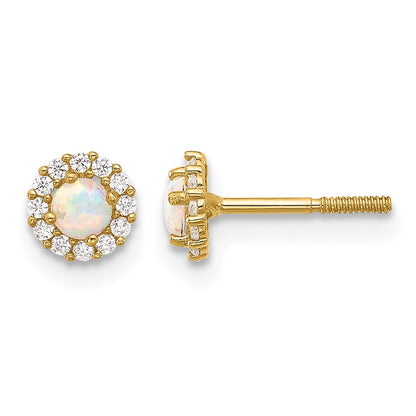 Polished CZ and Lab Created Opal Halo Screwback Post Earrings - WBC