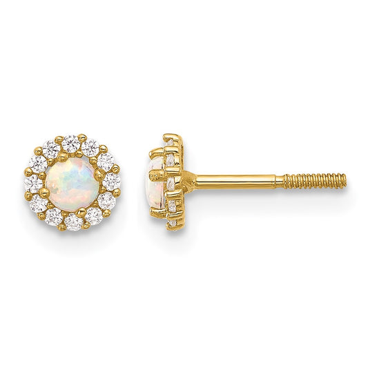 Polished CZ and Lab Created Opal Halo Screwback Post Earrings - WBC
