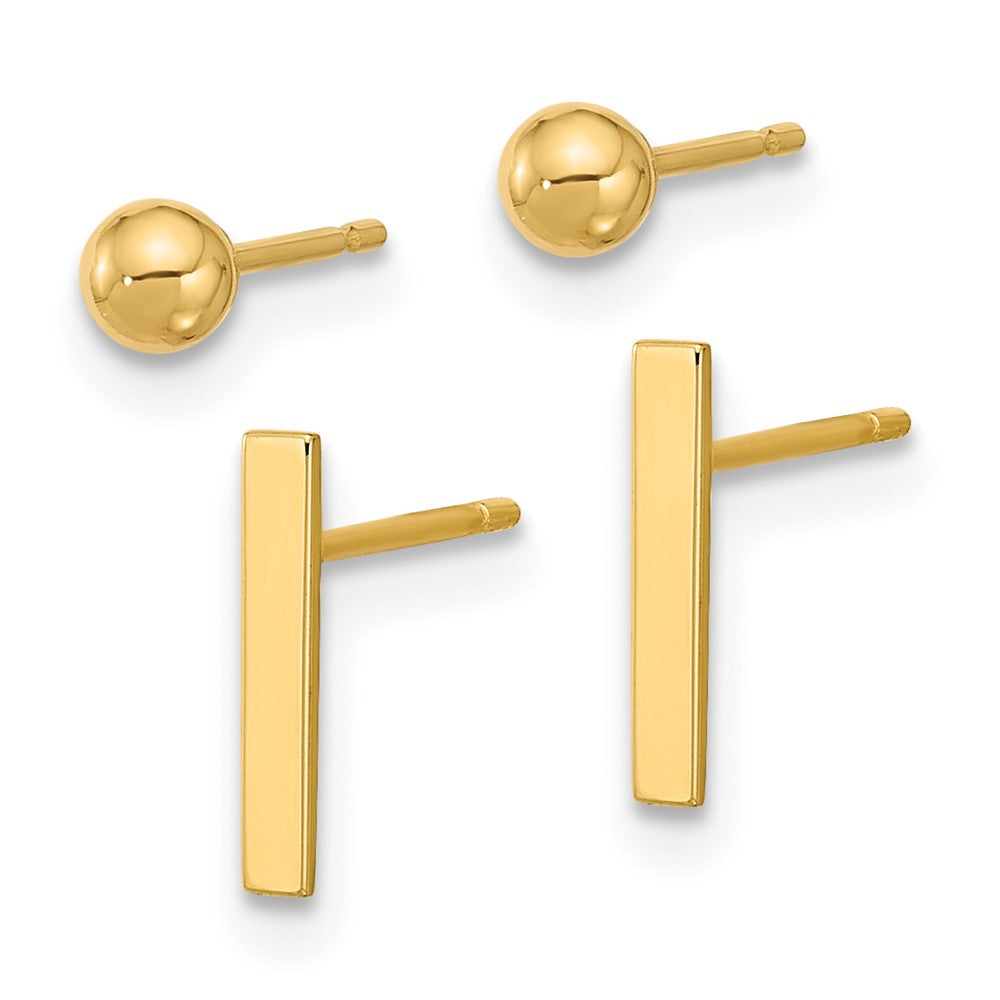 Set of Two Pair Polished Ball and Bar Post Earrings - WBC